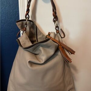 Dooney & Bourke Cream and Brown Hobo Bag